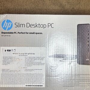 HP Slim Desktop PC White and Blue Box
